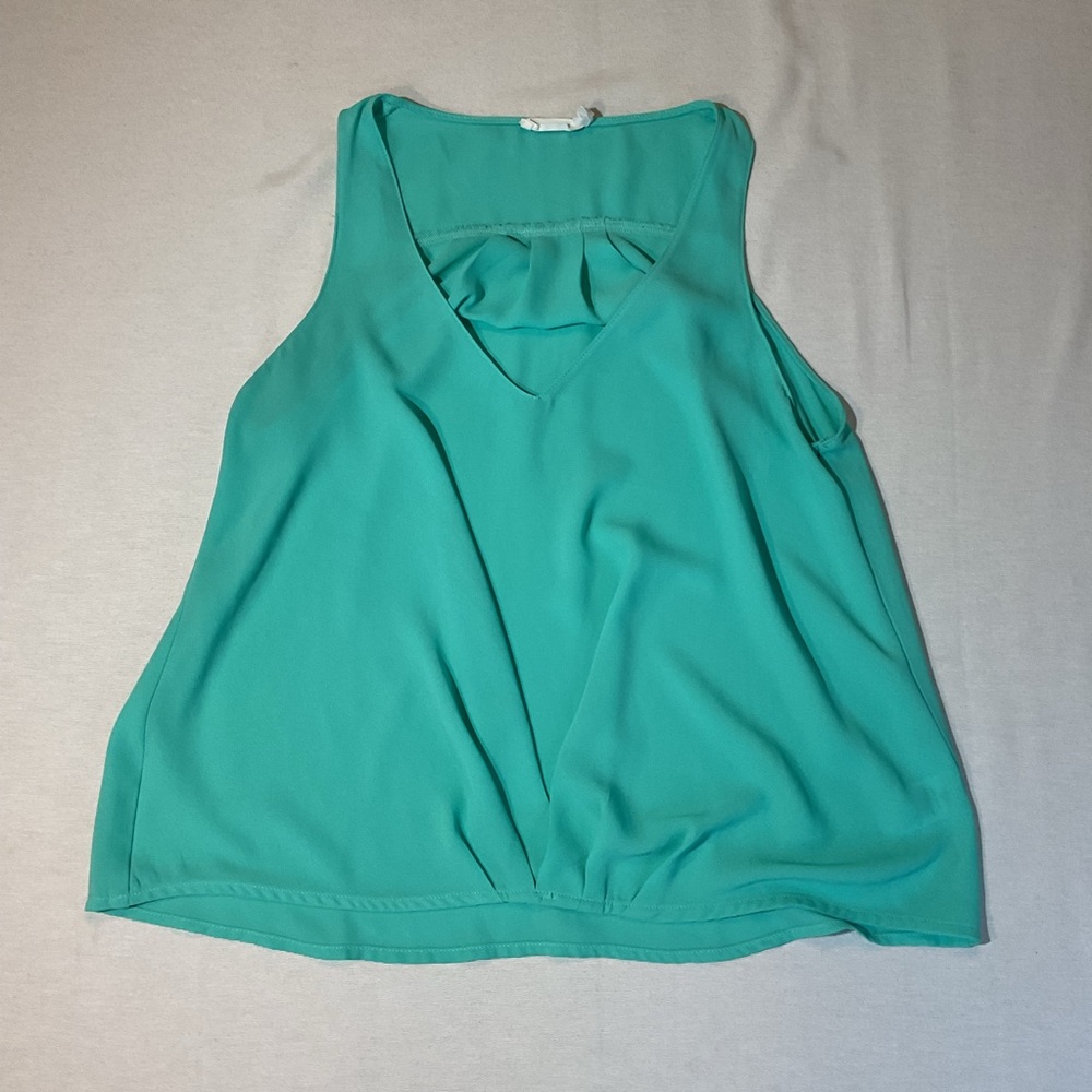 Lush Teal‎ Blouse, Rosched Front Tank Top, Size XS Flowing V-Neck Casual Fun